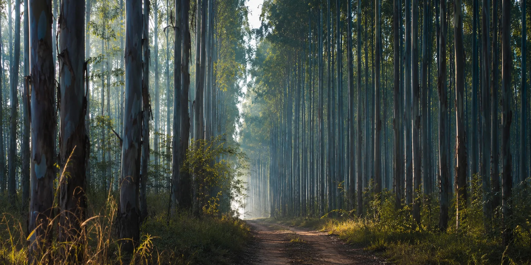 Camino en plantación de eucaliptos